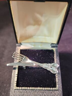 Ornate Silver-Tone Mini Fork & Knife Pin